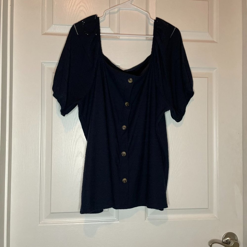 Blue Puffy Sleeve Blouse with Square Neck (22/24)